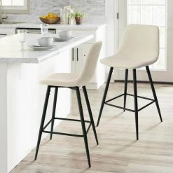 Beige Upholstered 26 in. Metal Frame High Back Counter Stool (Set of 2) (17 in. W x 38 in. H) by Elevens -Cheap LR Home Store beige elevens bar stools bingo midbar beige 31 1000