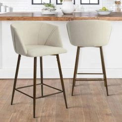 Beige Wide Barrel Shape High Back Upholstered Metal Frame 26 in. Counter Stool (Set of 2) (21.8 in. W x 36.5 in. H) by Elevens 15 Beige Wide Barrel Shape High Back Upholstered Metal Frame 26 in. Counter Stool (Set of 2) (21.8 in. W x 36.5 in. H) by Elevens -Cheap LR Home Store beige elevens bar stools chole arm midbar beige 31 1000