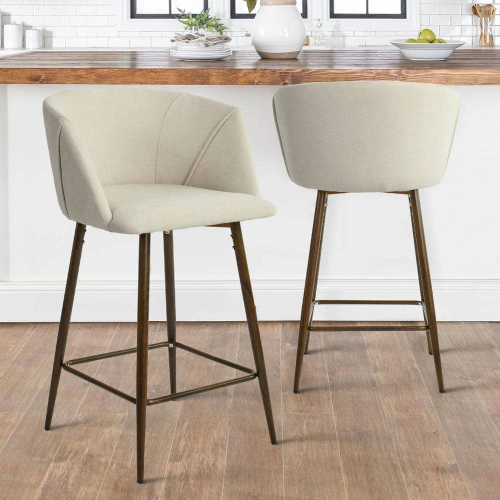 Beige Wide Barrel Shape High Back Upholstered Metal Frame 26 in. Counter Stool (Set of 2) (21.8 in. W x 36.5 in. H) by Elevens 9 Beige Wide Barrel Shape High Back Upholstered Metal Frame 26 in. Counter Stool (Set of 2) (21.8 in. W x 36.5 in. H) by Elevens - Image 7