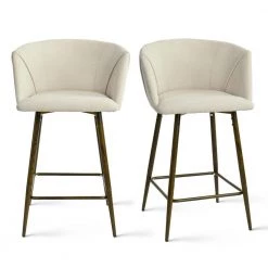 Beige Wide Barrel Shape High Back Upholstered Metal Frame 26 in. Counter Stool (Set of 2) (21.8 in. W x 36.5 in. H) by Elevens 12 Beige Wide Barrel Shape High Back Upholstered Metal Frame 26 in. Counter Stool (Set of 2) (21.8 in. W x 36.5 in. H) by Elevens -Cheap LR Home Store beige elevens bar stools chole arm midbar beige 77 1000