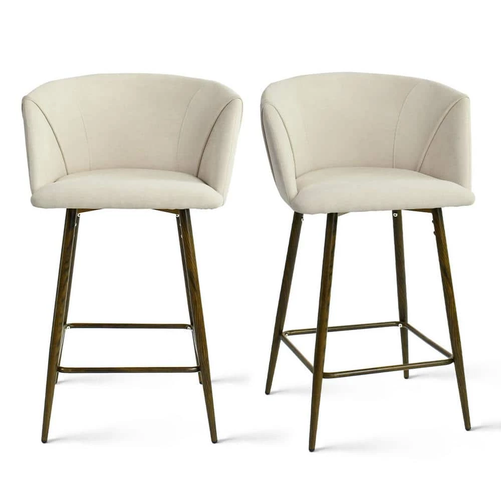 Beige Wide Barrel Shape High Back Upholstered Metal Frame 26 in. Counter Stool (Set of 2) (21.8 in. W x 36.5 in. H) by Elevens 6 Beige Wide Barrel Shape High Back Upholstered Metal Frame 26 in. Counter Stool (Set of 2) (21.8 in. W x 36.5 in. H) by Elevens - Image 4