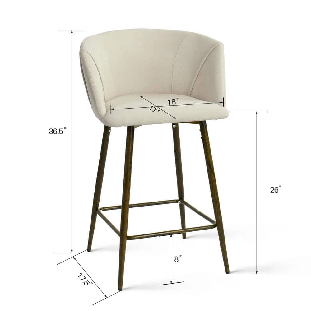 Beige Wide Barrel Shape High Back Upholstered Metal Frame 26 in. Counter Stool (Set of 2) (21.8 in. W x 36.5 in. H) by Elevens 7 Beige Wide Barrel Shape High Back Upholstered Metal Frame 26 in. Counter Stool (Set of 2) (21.8 in. W x 36.5 in. H) by Elevens - Image 5