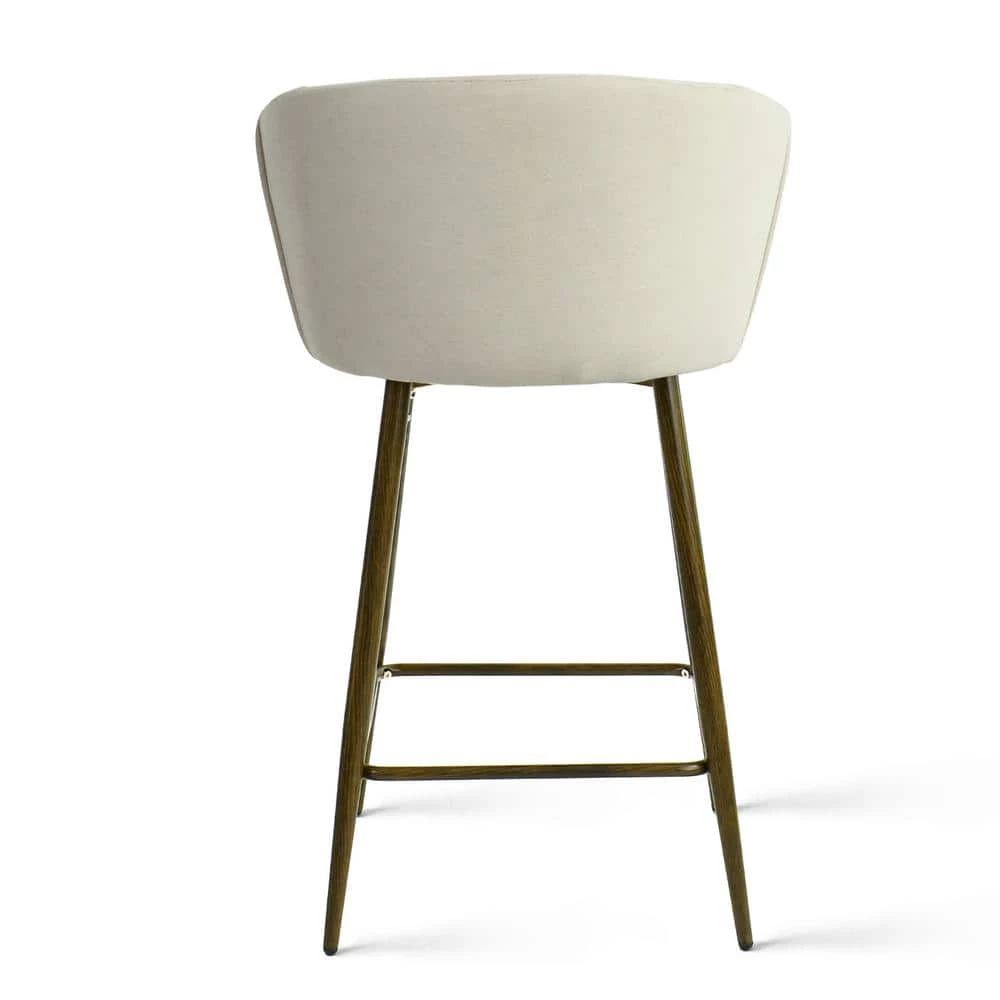 Beige Wide Barrel Shape High Back Upholstered Metal Frame 26 in. Counter Stool (Set of 2) (21.8 in. W x 36.5 in. H) by Elevens 4 Beige Wide Barrel Shape High Back Upholstered Metal Frame 26 in. Counter Stool (Set of 2) (21.8 in. W x 36.5 in. H) by Elevens - Image 2