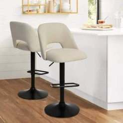 Edwin Beige Adjustable 24 in. - 32 in. Seat Height High Back Metal Frame Bar Stool (Set of 2) (17 in. W x 32-44 in. H) by Elevens -Cheap LR Home Store beige elevens bar stools edwin adjbar beige 31 1000