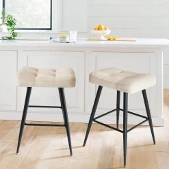 Cheap LR Home Store 23 Beige Oil Proof and Water Proof Fabric 26 in. H Metal Frame Backless Saddle Counter Stool (Set of 2) by Elevens