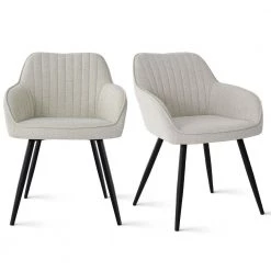 Boston Beige Upholstered Side Chair with Arms (Set of 2) by Elevens