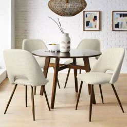 Upholstered Modern Cutout Back Dining Chair with Walnut Leg（Set of 4) by Elevens -Cheap LR Home Store beige elevens dining chairs edwin chair walnutbeige 31 1000