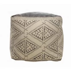 Handmade Beige / Gray Geometric Rustic Farmhouse Pouf by LR Home -Cheap LR Home Store beige gray lr home ottomans poufs99770blk1818 e1 1000