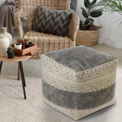 Distressed Beige / Gray Handmade Geometric Motif Pouf by LR Home 19 Distressed Beige / Gray Handmade Geometric Motif Pouf by LR Home -Cheap LR Home Store beige gray lr home ottomans poufs99771blk1818 31 1000