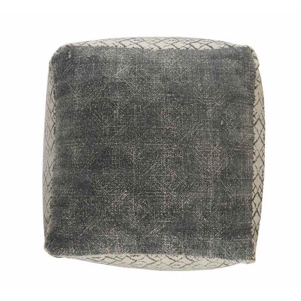Distressed Beige / Gray Handmade Geometric Motif Pouf by LR Home 7 Distressed Beige / Gray Handmade Geometric Motif Pouf by LR Home - Image 5