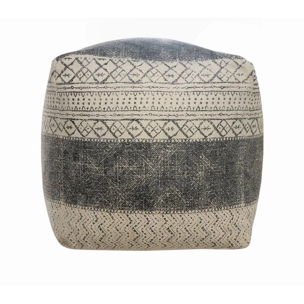 Distressed Beige / Gray Handmade Geometric Motif Pouf by LR Home 4 Distressed Beige / Gray Handmade Geometric Motif Pouf by LR Home - Image 2