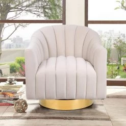 Beige Modern Velvet Upholstered Swivel Barrel Chair with Gold Base by HOMEFUN 17 Beige Modern Velvet Upholstered Swivel Barrel Chair with Gold Base by HOMEFUN -Cheap LR Home Store beige homefun accent chairs hfhdsn 121bg 1f 1000