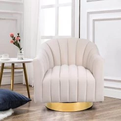Beige Modern Velvet Upholstered Swivel Barrel Chair with Gold Base by HOMEFUN 19 Beige Modern Velvet Upholstered Swivel Barrel Chair with Gold Base by HOMEFUN -Cheap LR Home Store beige homefun accent chairs hfhdsn 121bg 31 1000