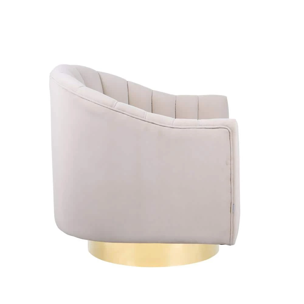Beige Modern Velvet Upholstered Swivel Barrel Chair with Gold Base by HOMEFUN 5 Beige Modern Velvet Upholstered Swivel Barrel Chair with Gold Base by HOMEFUN - Image 3