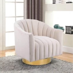 Beige Modern Velvet Upholstered Swivel Barrel Chair with Gold Base by HOMEFUN 18 Beige Modern Velvet Upholstered Swivel Barrel Chair with Gold Base by HOMEFUN -Cheap LR Home Store beige homefun accent chairs hfhdsn 121bg 44 1000