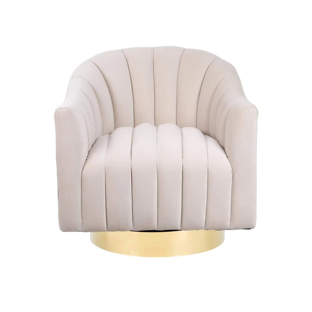 Beige Modern Velvet Upholstered Swivel Barrel Chair with Gold Base by HOMEFUN 3 Beige Modern Velvet Upholstered Swivel Barrel Chair with Gold Base by HOMEFUN