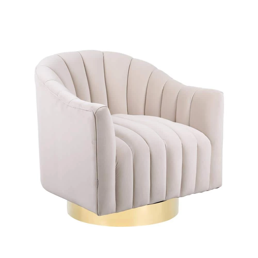 Beige Modern Velvet Upholstered Swivel Barrel Chair with Gold Base by HOMEFUN 7 Beige Modern Velvet Upholstered Swivel Barrel Chair with Gold Base by HOMEFUN - Image 5