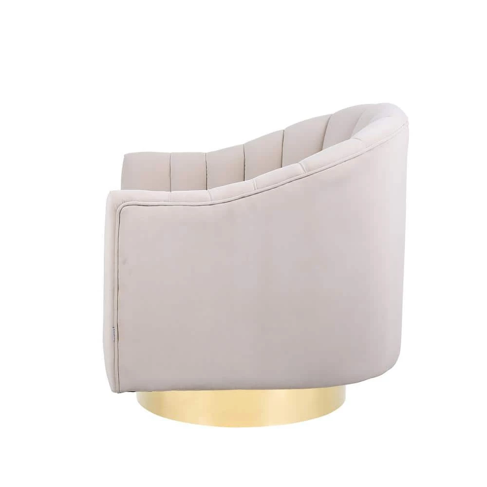 Beige Modern Velvet Upholstered Swivel Barrel Chair with Gold Base by HOMEFUN 4 Beige Modern Velvet Upholstered Swivel Barrel Chair with Gold Base by HOMEFUN - Image 2