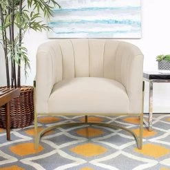 Beige Modern Velvet Upholstered Barrel Chair with U-Shaped Gold Base by HOMEFUN -Cheap LR Home Store beige homefun accent chairs hfhdsn 122bg 1f 1000