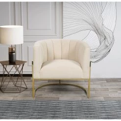 Beige Modern Velvet Upholstered Barrel Chair with U-Shaped Gold Base by HOMEFUN -Cheap LR Home Store beige homefun accent chairs hfhdsn 122bg 31 1000