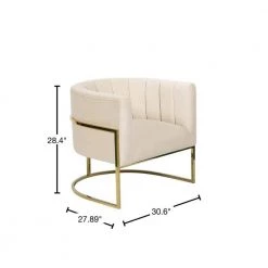 Beige Modern Velvet Upholstered Barrel Chair with U-Shaped Gold Base by HOMEFUN -Cheap LR Home Store beige homefun accent chairs hfhdsn 122bg 40 1000