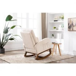 Beige Fabric Rocking Chair with Wooden Base by HOMEFUN 15 Beige Fabric Rocking Chair with Wooden Base by HOMEFUN -Cheap LR Home Store beige homefun rockers gliders ottomans hfhdsn 815bg 4f 1000