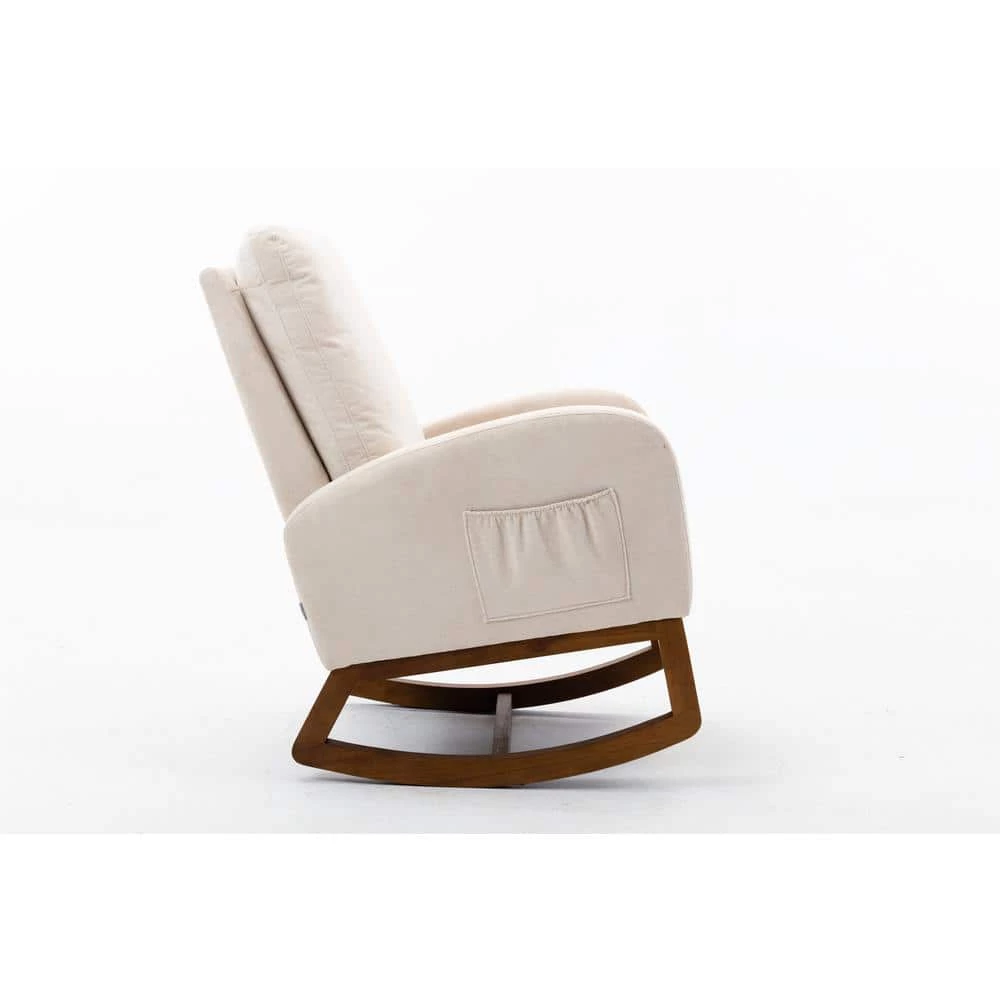 Beige Fabric Rocking Chair with Wooden Base by HOMEFUN 3 Beige Fabric Rocking Chair with Wooden Base by HOMEFUN - Image 2