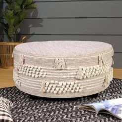 Ox Bay Handmade Beige/Ivory Striped Cotton Wool Blend Ottoman by LR Home -Cheap LR Home Store beige ivory lr home ottomans 9903a6184d9348 31 1000
