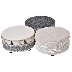 Ox Bay Handmade Beige/Ivory Striped Cotton Wool Blend Ottoman by LR Home -Cheap LR Home Store beige ivory lr home ottomans 9903a6184d9348 76 1000