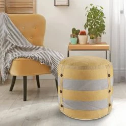 16 in. Beige Rustic Farmhouse Striped Pouf by LR Home -Cheap LR Home Store beige lr home ottomans poufs34005mlt1414 31 1000