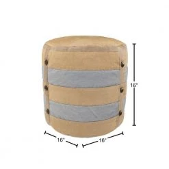 16 in. Beige Rustic Farmhouse Striped Pouf by LR Home -Cheap LR Home Store beige lr home ottomans poufs34005mlt1414 40 1000
