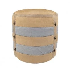 16 in. Beige Rustic Farmhouse Striped Pouf by LR Home