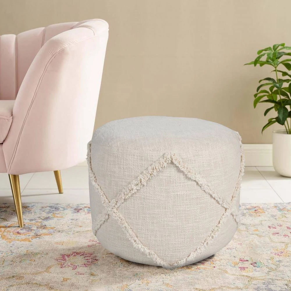 Solid Beige 18 in. x 18 in. x 14 in. Textured Decorative Diamond Pouf Ottoman by LR Home 9 Solid Beige 18 in. x 18 in. x 14 in. Textured Decorative Diamond Pouf Ottoman by LR Home - Image 7