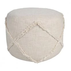 Solid Beige 18 in. x 18 in. x 14 in. Textured Decorative Diamond Pouf Ottoman by LR Home