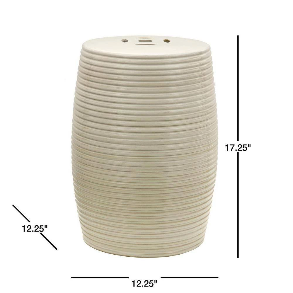 Beige Ribbed Porcelain Ottoman by Oriental Furniture 4 Beige Ribbed Porcelain Ottoman by Oriental Furniture - Image 2
