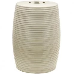 Beige Ribbed Porcelain Ottoman by Oriental Furniture