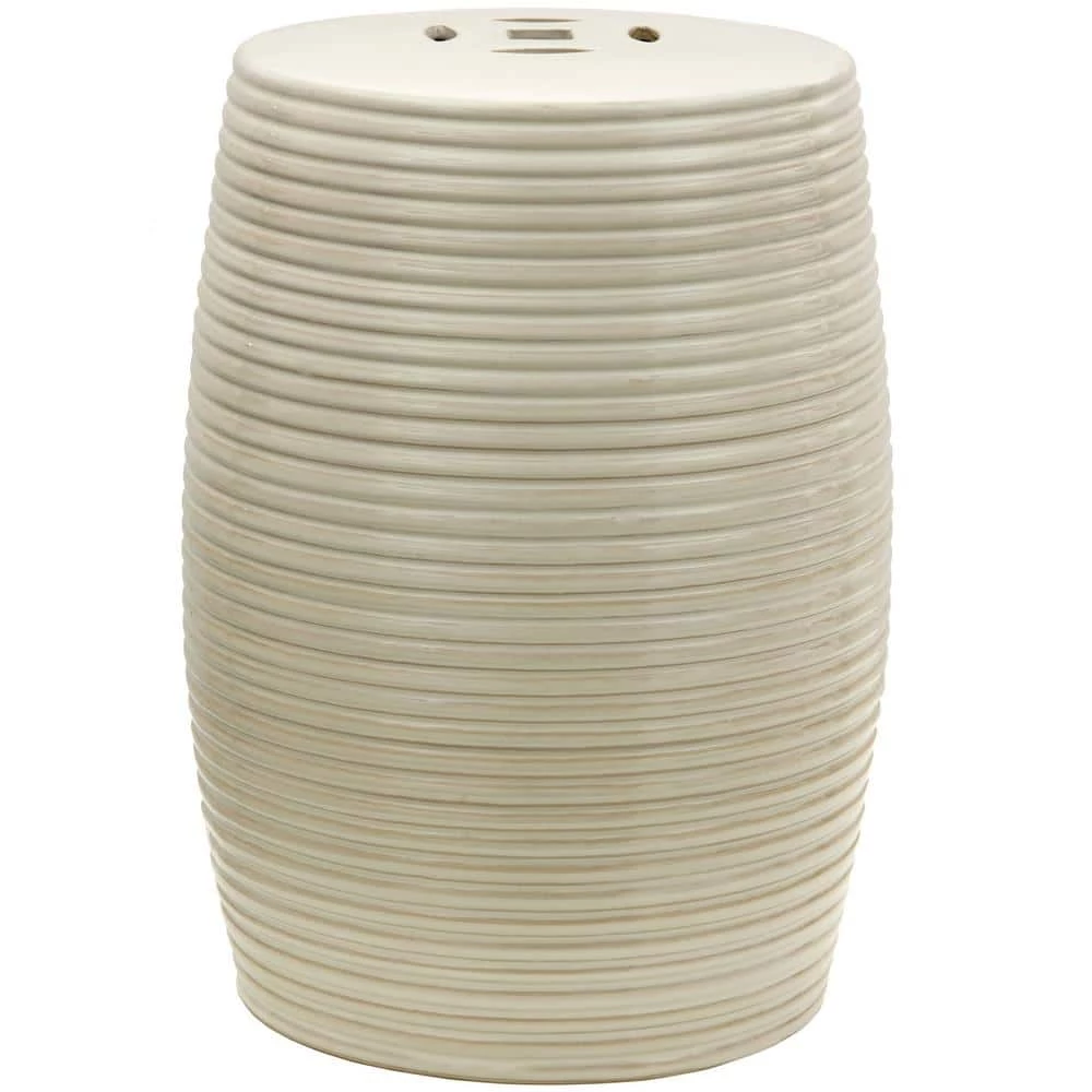 Beige Ribbed Porcelain Ottoman by Oriental Furniture 3 Beige Ribbed Porcelain Ottoman by Oriental Furniture