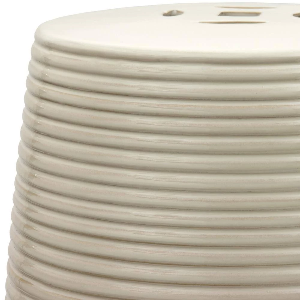 Beige Ribbed Porcelain Ottoman by Oriental Furniture 5 Beige Ribbed Porcelain Ottoman by Oriental Furniture - Image 3