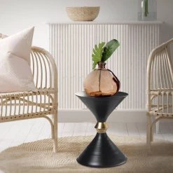 Minimalist Modern 14 in. x 18 in. Black and Gold Drum Side Table by LR Home -Cheap LR Home Store black and gold lr home end side tables sidtb99795blk1216 31 1000