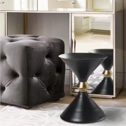 Minimalist Modern 14 in. x 18 in. Black and Gold Drum Side Table by LR Home -Cheap LR Home Store black and gold lr home end side tables sidtb99795blk1216 44 1000