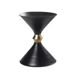 Minimalist Modern 14 in. x 18 in. Black and Gold Drum Side Table by LR Home