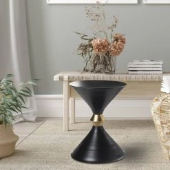 Minimalist Modern 14 in. x 18 in. Black and Gold Drum Side Table by LR Home -Cheap LR Home Store black and gold lr home end side tables sidtb99795blk1216 fa 1000