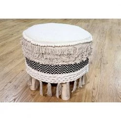 Chevron Black and Ivory Textured Fringed Cushioned Bohemian Stool by LR Home 12 Chevron Black and Ivory Textured Fringed Cushioned Bohemian Stool by LR Home -Cheap LR Home Store black and ivory lr home ottomans stool81702bli1414 1f 1000