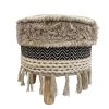 Chevron Black and Ivory Textured Fringed Cushioned Bohemian Stool by LR Home 1 Chevron Black and Ivory Textured Fringed Cushioned Bohemian Stool by LR Home -Cheap LR Home Store black and ivory lr home ottomans stool81702bli1414 64 1000