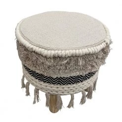 Chevron Black and Ivory Textured Fringed Cushioned Bohemian Stool by LR Home 10 Chevron Black and Ivory Textured Fringed Cushioned Bohemian Stool by LR Home -Cheap LR Home Store black and ivory lr home ottomans stool81702bli1414 c3 1000
