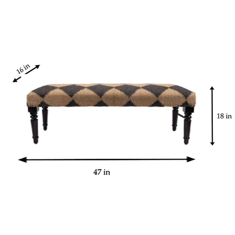 Contemporary Geometric Diamond Black / Cream Cushion Bench by LR Home 3 Contemporary Geometric Diamond Black / Cream Cushion Bench by LR Home - Image 2