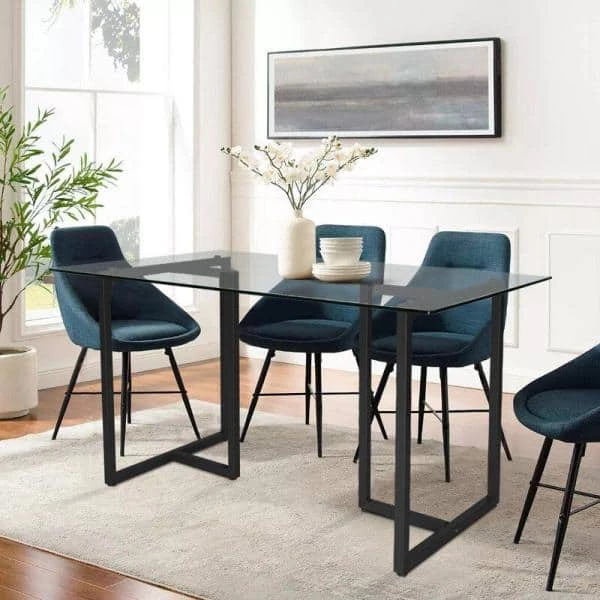55 in. x 32 in. Rectangle Tempered Glass Black Dining Table for 4 by Elevens 9 55 in. x 32 in. Rectangle Tempered Glass Black Dining Table for 4 by Elevens - Image 7