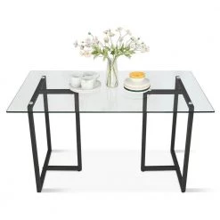 55 in. x 32 in. Rectangle Tempered Glass Black Dining Table for 4 by Elevens