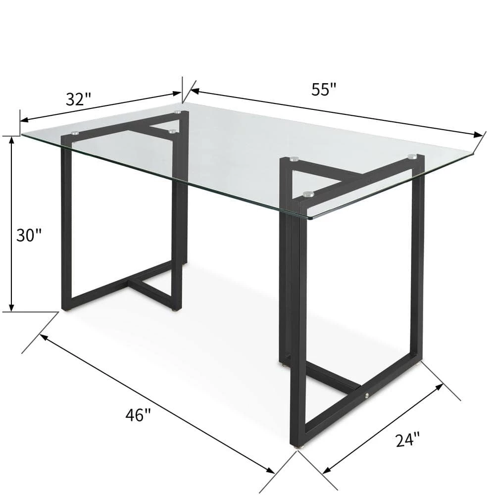 55 in. x 32 in. Rectangle Tempered Glass Black Dining Table for 4 by Elevens 5 55 in. x 32 in. Rectangle Tempered Glass Black Dining Table for 4 by Elevens - Image 3