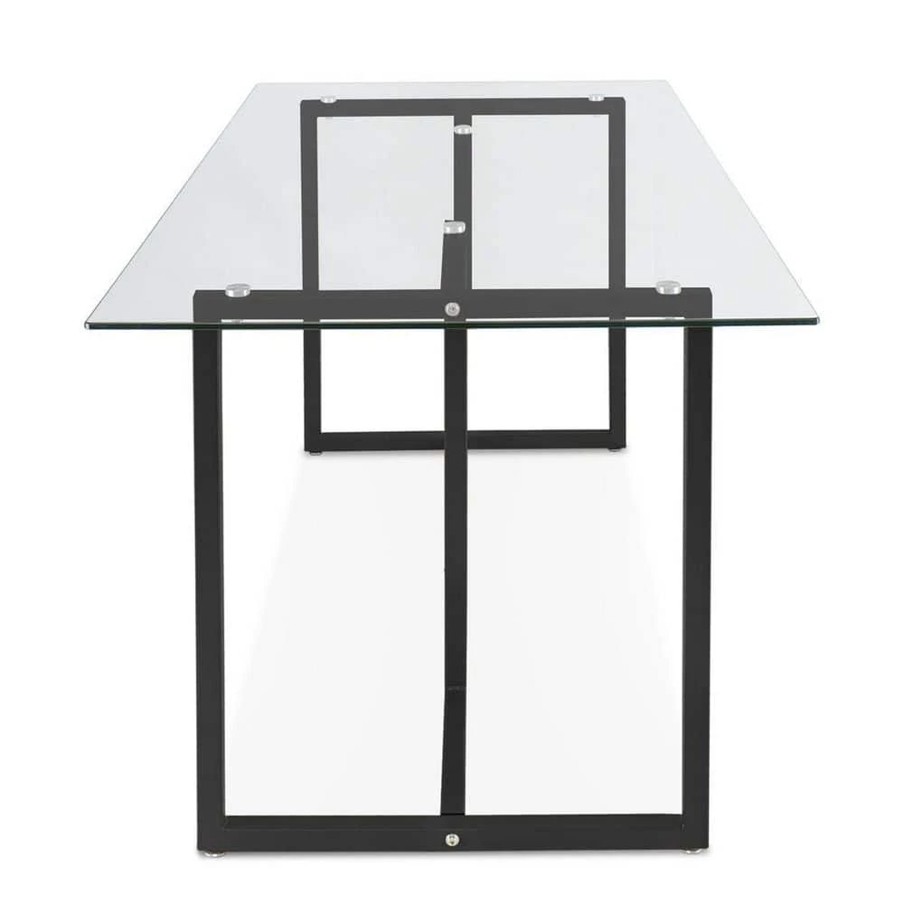 55 in. x 32 in. Rectangle Tempered Glass Black Dining Table for 4 by Elevens 4 55 in. x 32 in. Rectangle Tempered Glass Black Dining Table for 4 by Elevens - Image 2